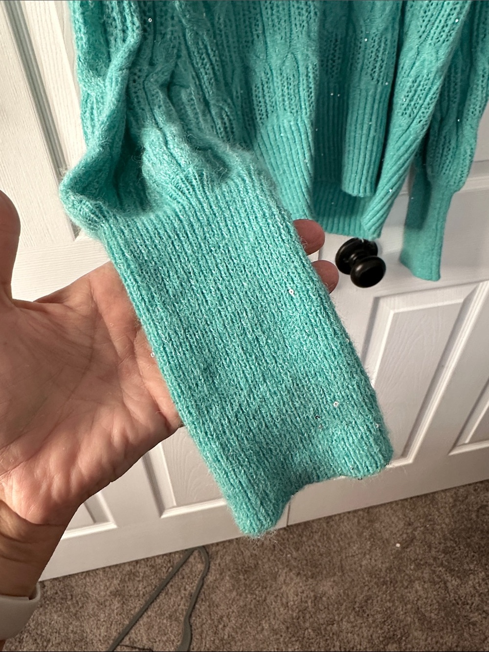 Turquoise Cable Knit Women's Sweater - Picture 2 of 6